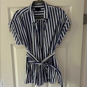 Striped Blue and White J.Crew Women's Top